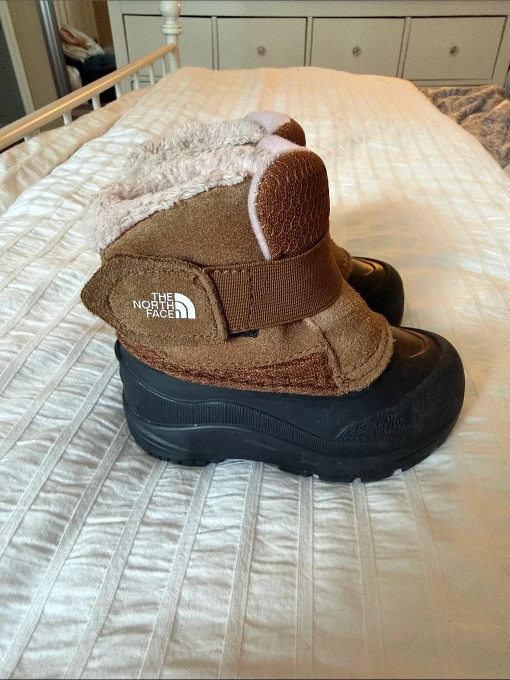 The North Face Alpenglow Brown and Black Kids Winter Boot with Faux-Fur Cuff